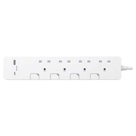 Schneider AvatarOn Exten Individual Switches Extension Socket 13A*4 With USB-A , USB-C *1 Charger Socket White/Dark Grey